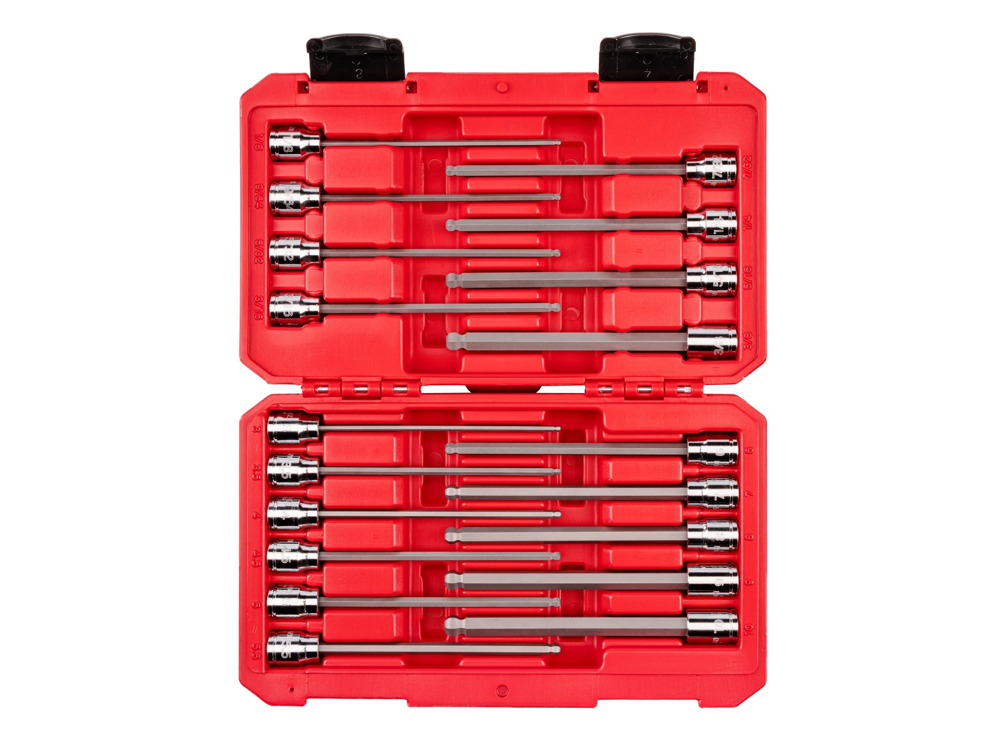 3/8 Inch Drive Long Ball End Hex Bit Socket Set with Case, 19-Piece (1/8 - 3/8 in., 3 - 10 mm)