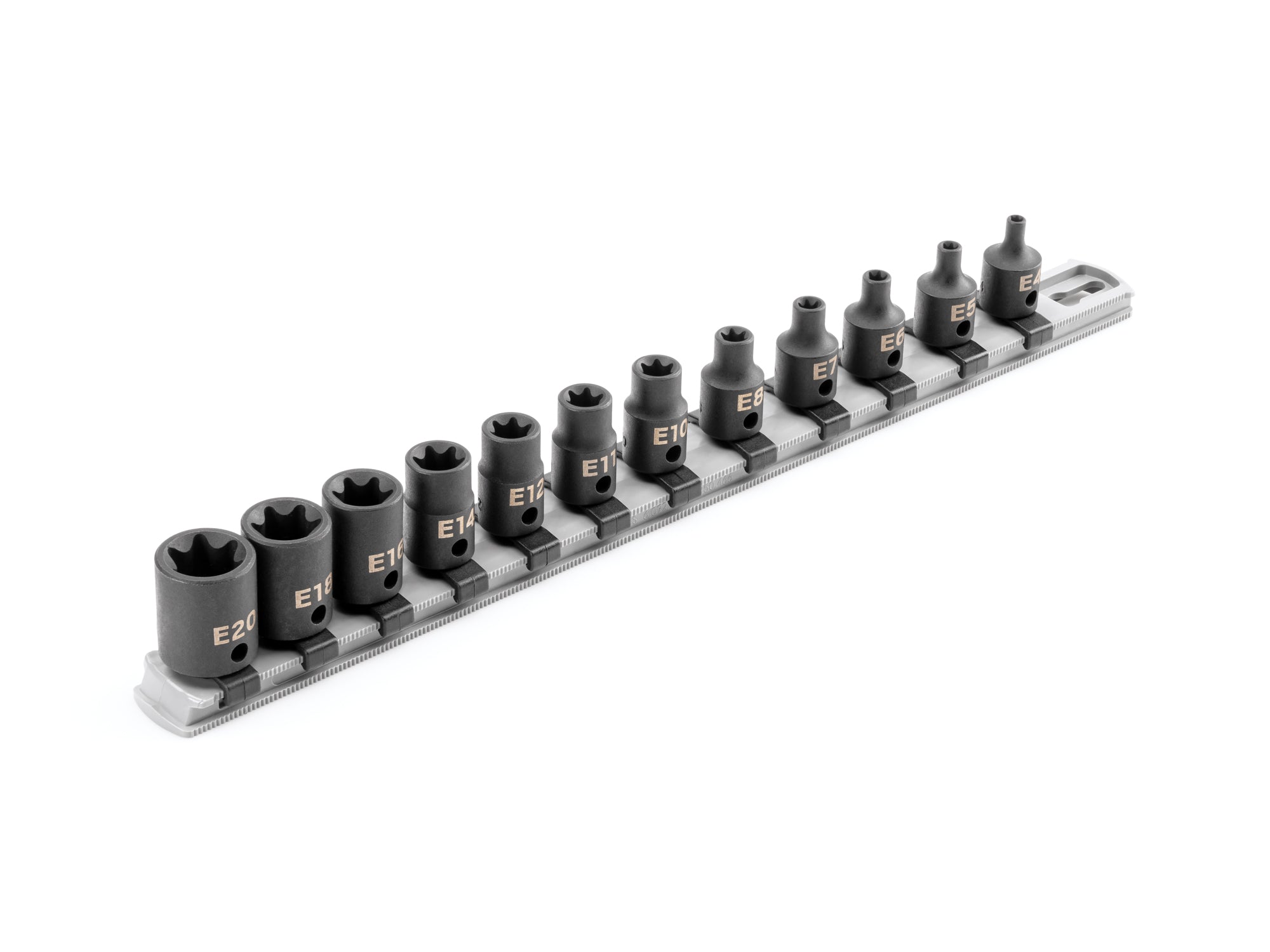 3/8 Inch Drive Shallow External Star Impact Socket Set with Rail, 12-Piece (E4-E20)