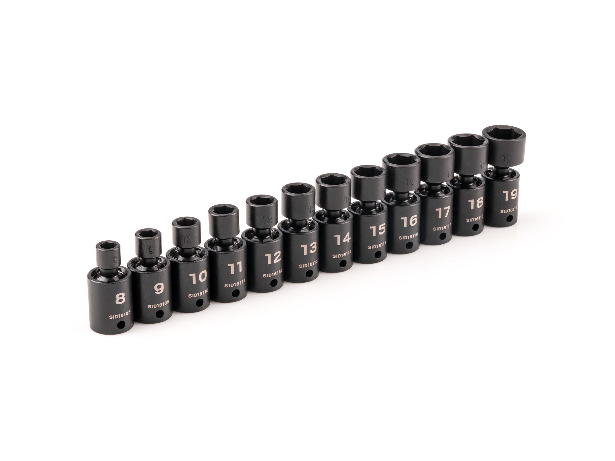 3/8 Inch Drive Shallow 6-Point Universal Joint Impact Socket Set, 12-Piece (8 - 19 mm)