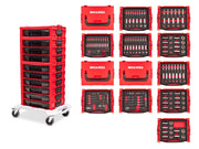 1/4, 3/8, 1/2 Inch Drive Shallow and Deep 6-Point Socket and Ratchet Set in Modular Stacking Tool Cart, 250-Piece (5/32 - 1-1-/2 in., 4 - 38 mm)