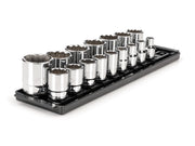 1/2 Inch Drive Shallow 12-Point Socket Set with Rails and Tray, 16-Piece (3/8 - 1-5/16 in.)
