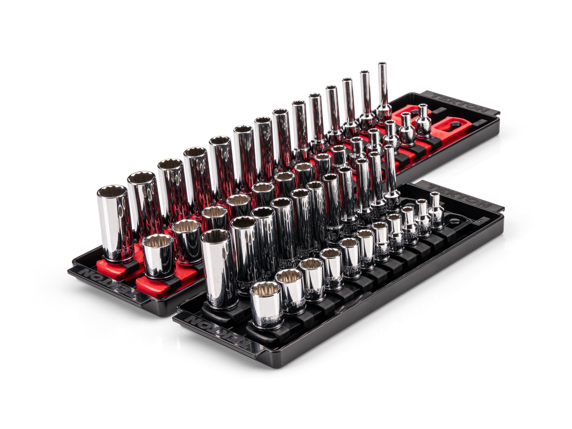 1/4 Inch Drive Shallow and Deep 12-Point Socket Set with Rails and Trays, 50-Piece (5/32 - 9/16 in., 4 - 15 mm)