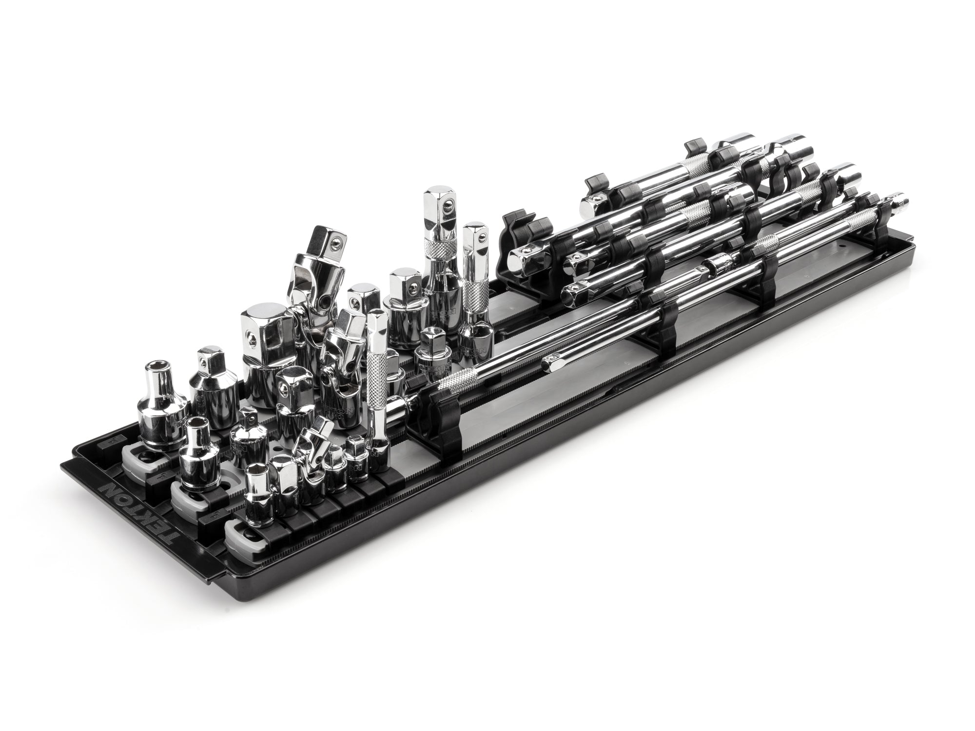 1/4, 3/8, 1/2 Inch Drive Extension and Accessory Set with Rails and Tray (27-Piece)