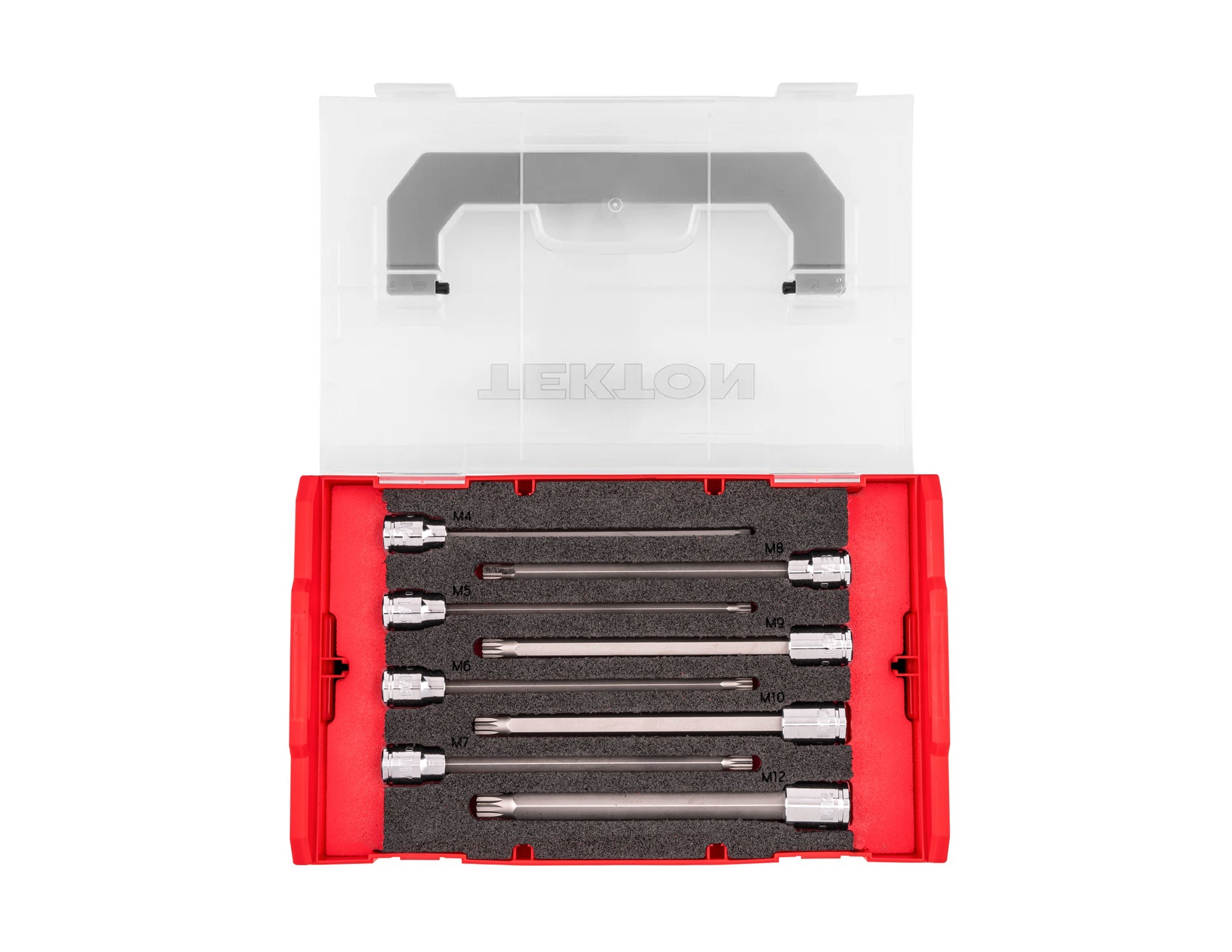 3/8 Inch Drive Long Triple Square Bit Socket Set with Mini Stacking Tool Box, 8-Piece (M4 - M12)