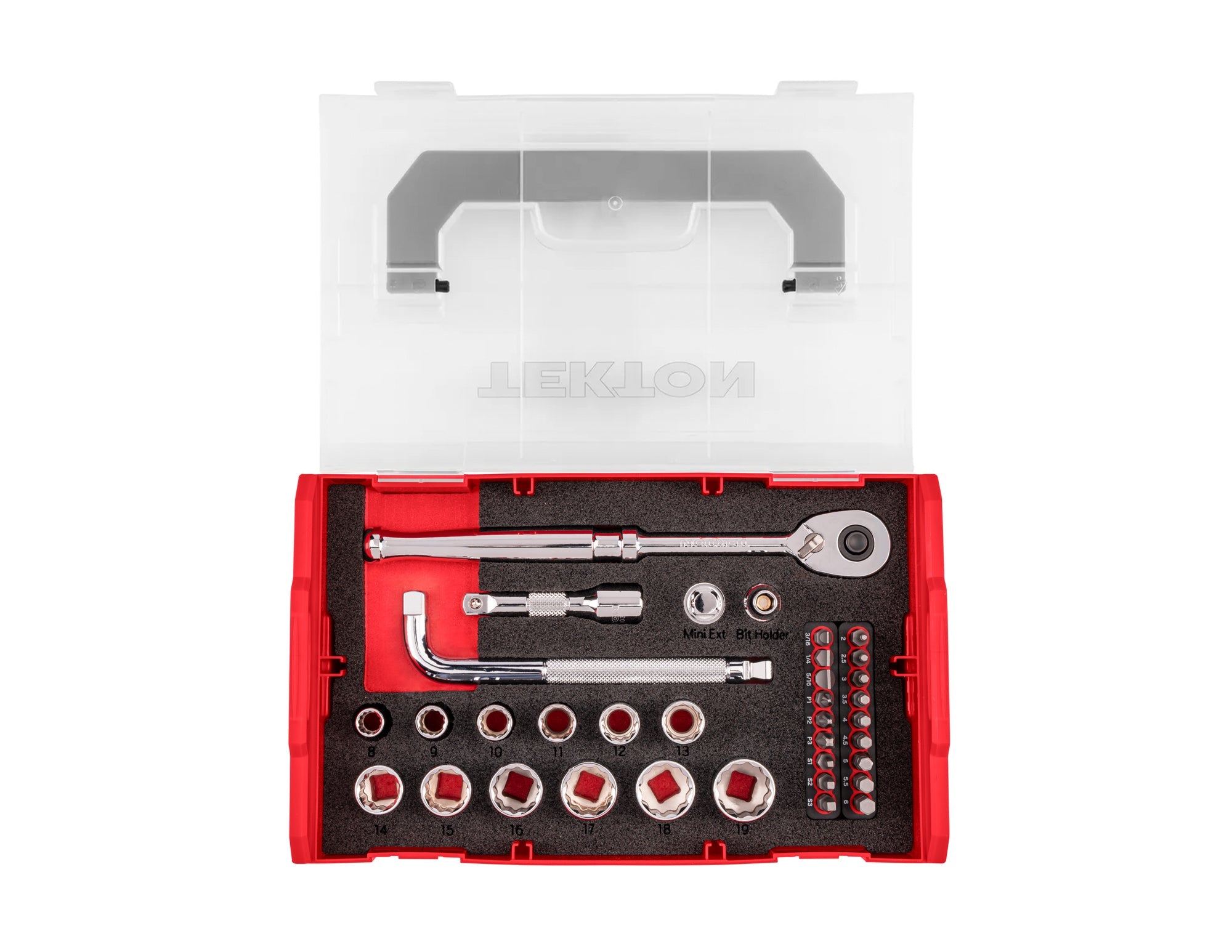 3/8 Inch Drive 12-Point Socket, Bit, and Ratchet Set with Mini Stacking Tool Box (35-Piece)