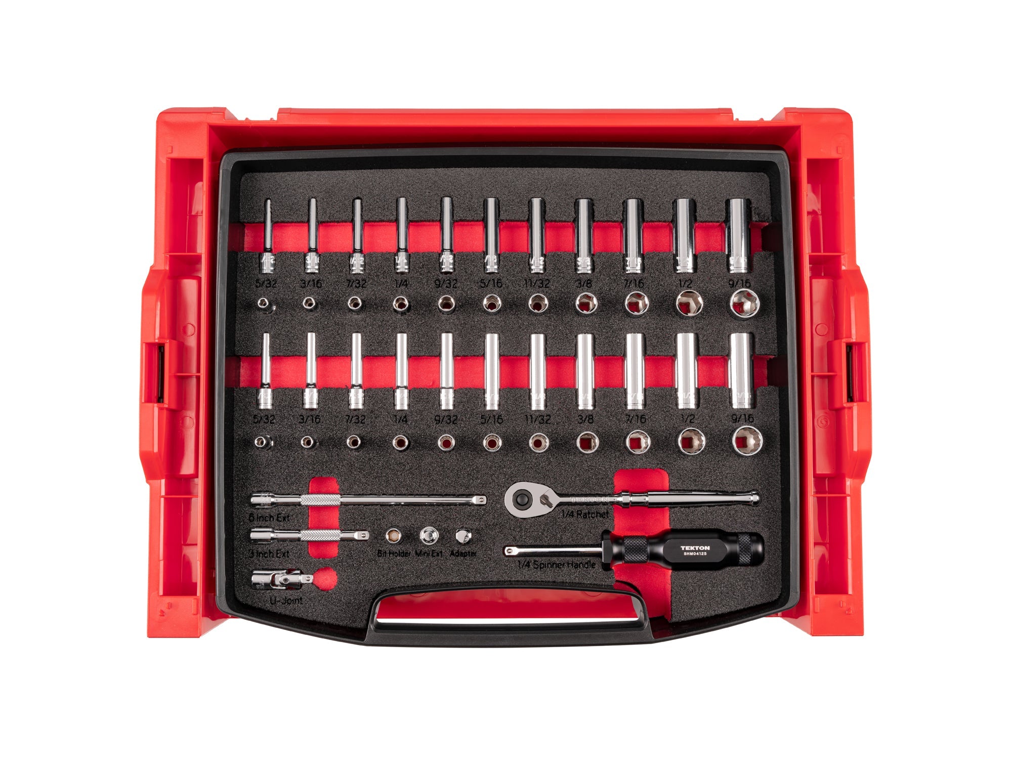 1/4 Inch Drive Shallow and Deep 6-Point and 12-Point Socket and Ratchet Set with Open Top Drawer and Rack, 52-Piece (5/32 - 9/16 in.)