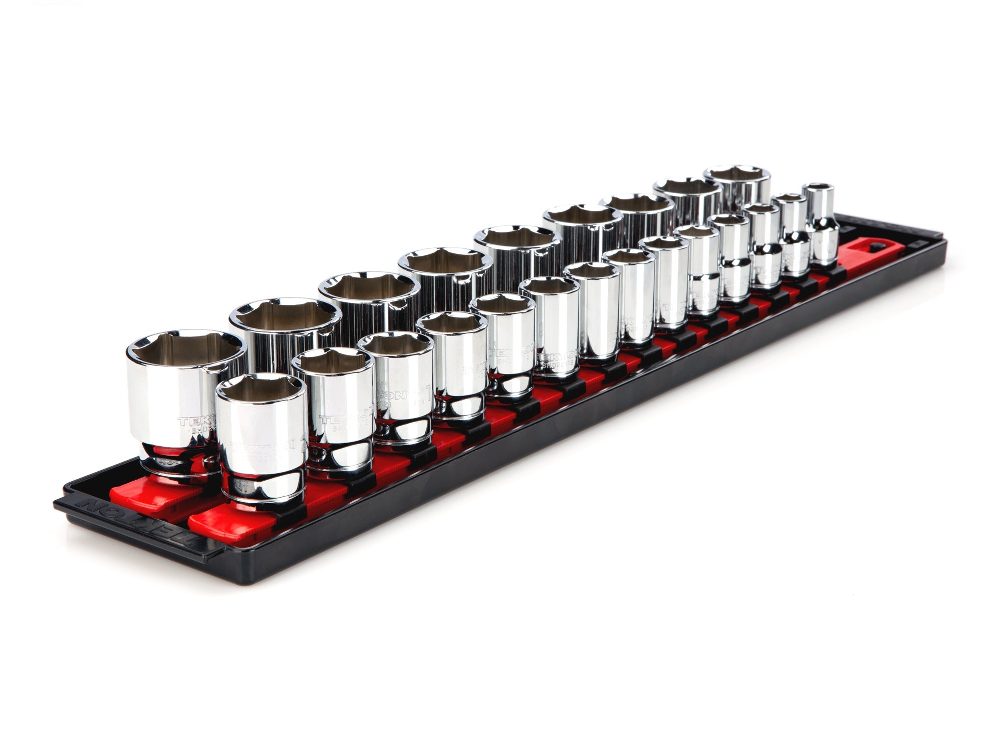 1/2 Inch Drive Shallow 6-Point Socket Set with Rails and Tray, 23-Piece (10 - 32 mm)