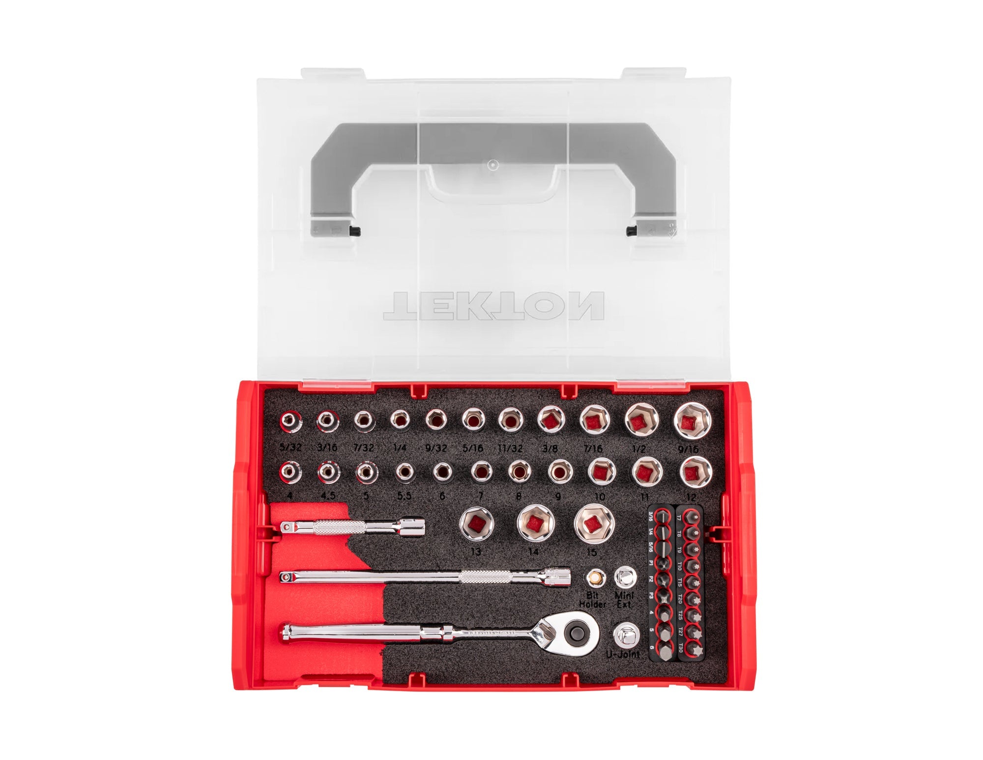1/4 Inch Drive 6-Point Socket, Bit, and Ratchet Set with Mini Stacking Tool Box (49-Piece)