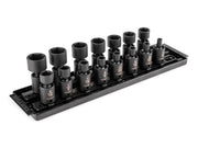3/8 Inch Drive Shallow 6-Point Universal Joint Impact Socket Set with Rails and Tray, 15-Piece (1/4 - 1 in.)