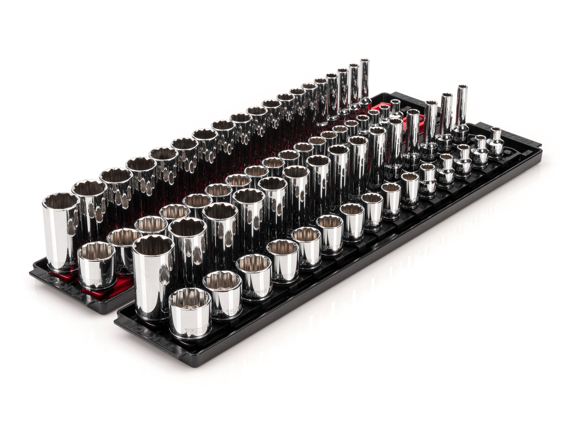 3/8 Inch Drive Shallow and Deep 12-Point Socket Set with Rails and Trays, 68-Piece (1/4 - 1 in., 6 - 24 mm)