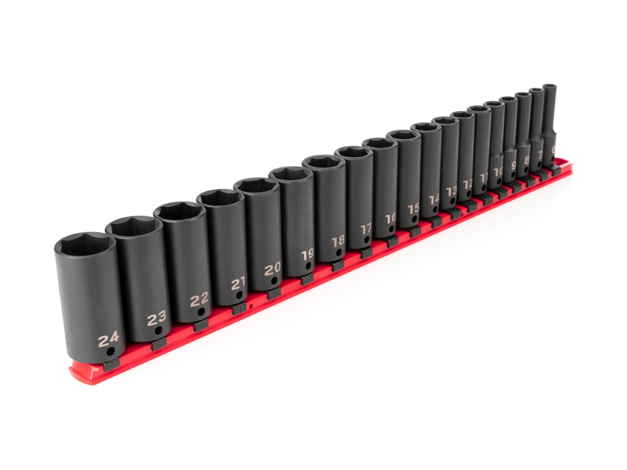 3/8 Inch Drive Deep 6-Point Impact Socket Set with Rail, 19-Piece (6 - 24 mm)