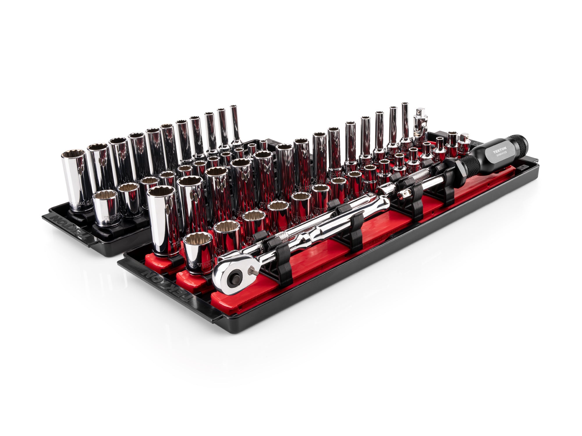 1/4 Inch Drive Shallow and Deep 12-Point Socket and Ratchet Set with Rails and Trays, 57-Piece (5/32 - 9/16 in., 4 - 15 mm)
