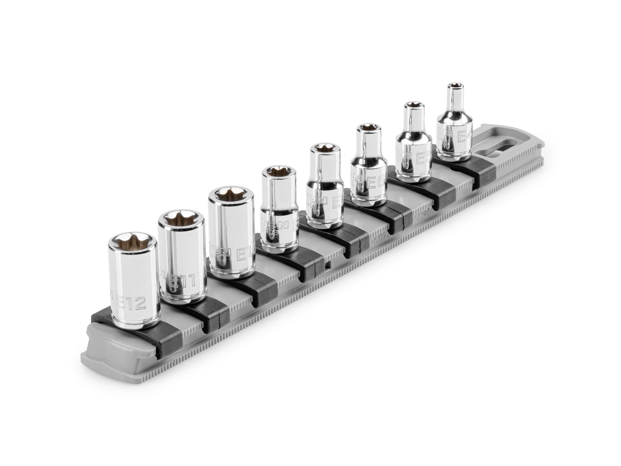 1/4 Inch Drive Shallow External Star Socket Set with Rail, 8-Piece (E4 - E12)