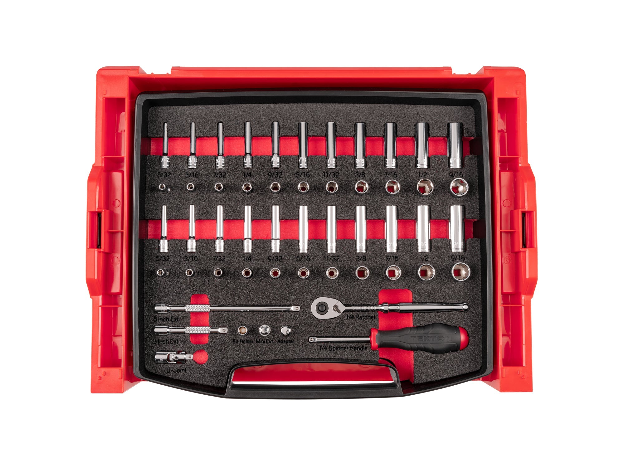 1/4 Inch Drive Shallow and Deep 6-Point and 12-Point Socket and Ratchet Set with Open Top Drawer and Rack, 52-Piece (5/32 - 9/16 in.)