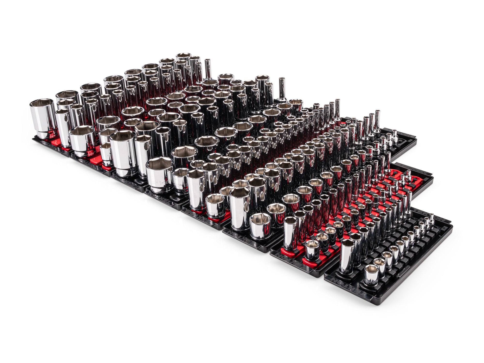 1/4, 3/8, 1/2 Inch Drive Shallow and Deep 6-Point Socket Set with Rails and Trays (214-Piece)