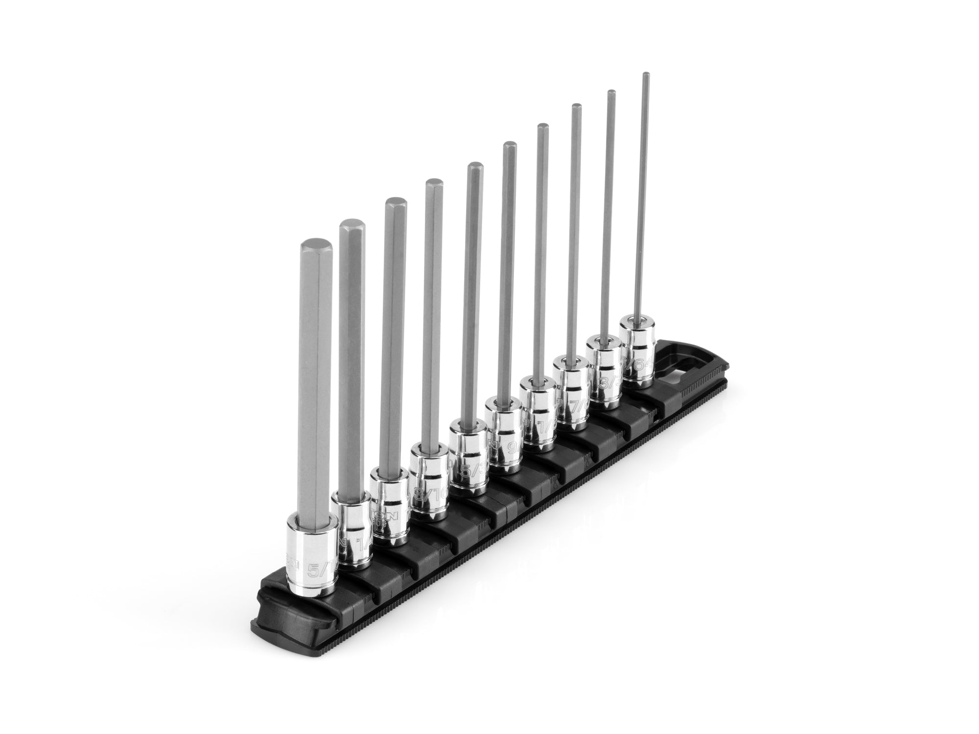 1/4 Inch Drive Long Hex Bit Socket Set with Rail, 10-Piece (5/64 - 5/16 in.)