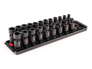 3/8 Inch Drive Shallow 6-Point Universal Joint Impact Socket Set with Rails and Tray, 21-Piece (5/16 - 3/4 in., 8 - 19 mm)