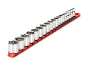 3/8 Inch Drive Shallow 6-Point Socket Set with Rail, 19-Piece (6 - 24 mm)
