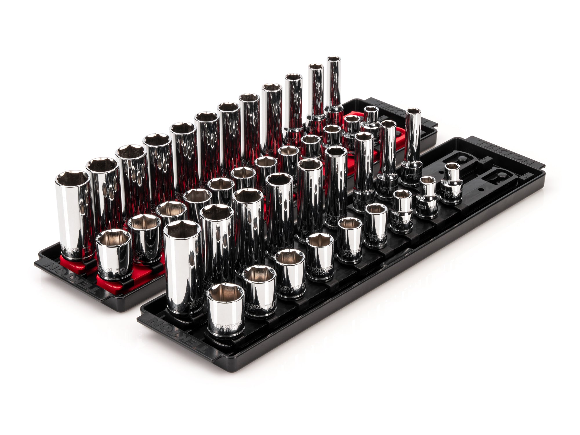 3/8 Inch Drive Shallow and Deep 6-Point Socket Set with Rails and Trays, 42-Piece (5/16 - 3/4 in., 8 - 19 mm)